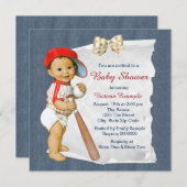 Invitation Baby shower de baseball rouge et bleu (Devant / Derrière)