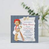 Invitation Baby shower de baseball rouge et bleu (Debout devant)