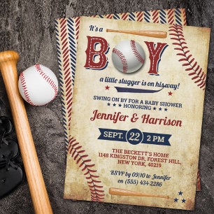 Invitation Baby shower de baseball Vintage garçons