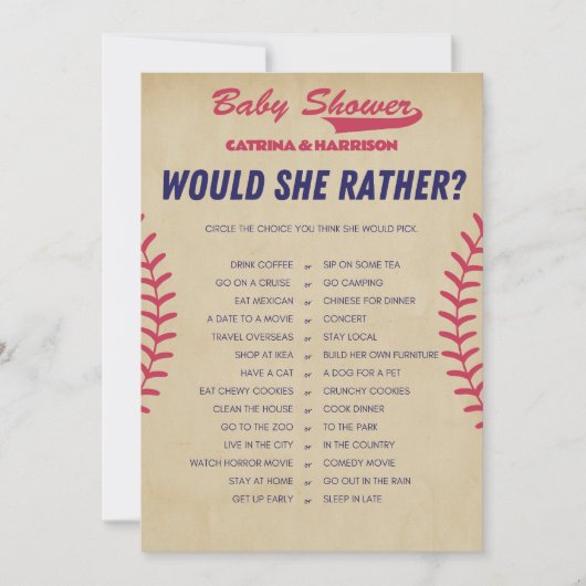 Invitation Baby shower de baseball vintage - Nom modifiable, (Devant)