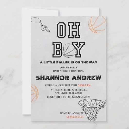 Invitation Baby shower de basket-ball numérique sport personn (Devant)