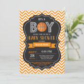 Invitation Baby shower de basket-ball Orange Chevr (Debout devant)