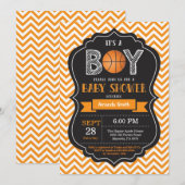 Invitation Baby shower de basket-ball Orange Chevr (Devant / Derrière)