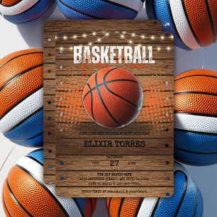 Invitation Baby shower de basket-ball orange rustique