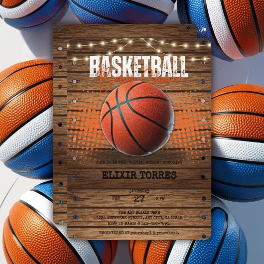 Invitation Baby shower de basket-ball orange rustique