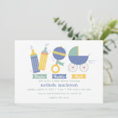 Invitation Baby shower de bataille et de roulement bleu Invit (Debout devant)