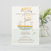 Invitation Baby shower de bateau de rangée pour un garçon (Debout devant)