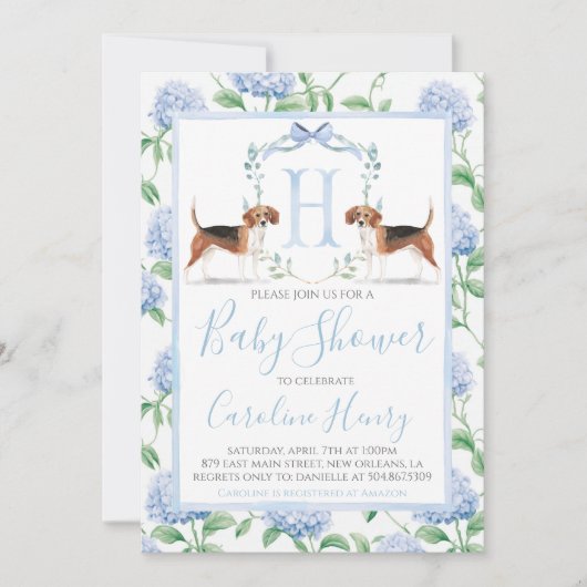Invitation Baby shower de Beagle du garçon bleu du sud de Pre (Devant)