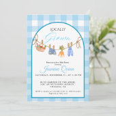 Invitation Baby shower de bébé bleu cultivé localement saupou (Debout devant)