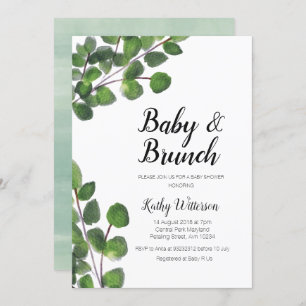 Invitation baby shower de bébé brunch vert Eucalyptus