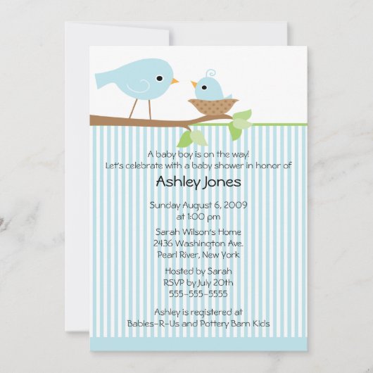Invitation Baby shower de bébé et d'oiseau doux pour maman (Devant)