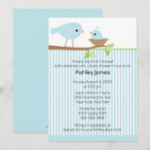 Invitation Baby shower de bébé et d'oiseau doux pour maman (Devant / Derrière)