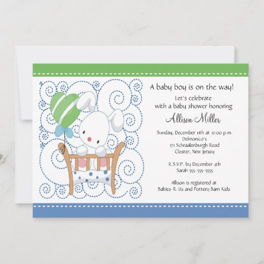 Invitation Baby shower de bébé lapin (Devant)