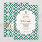 Invitation Baby shower de bébé marocain Turquoise et Gold (Devant / Derrière)