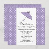 Invitation Baby shower de bébé mauve-parapluie (Devant / Derrière)