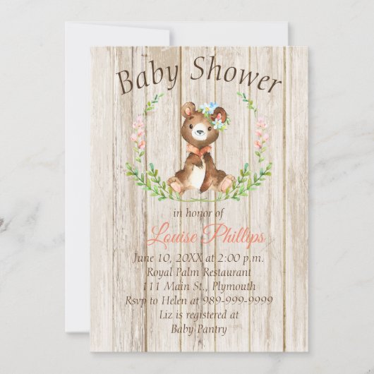 Invitation Baby shower de bébé rustique (Devant)