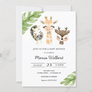 Invitation Baby shower de bébés animaux de la jungle
