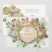Invitation Baby shower de Bébés animaux en bois mignons (Devant / Derrière)