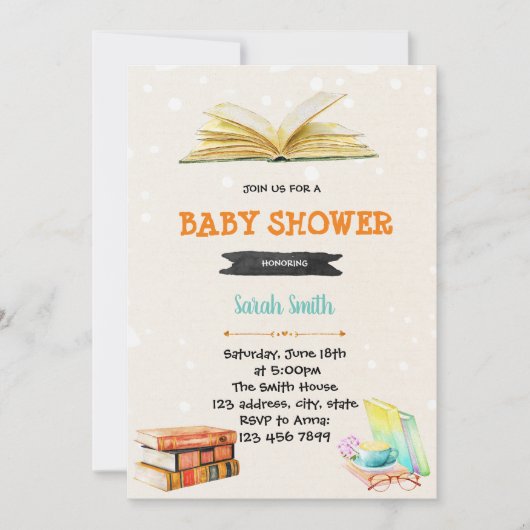 Invitation Baby shower de bibliothèque de livres (Devant)