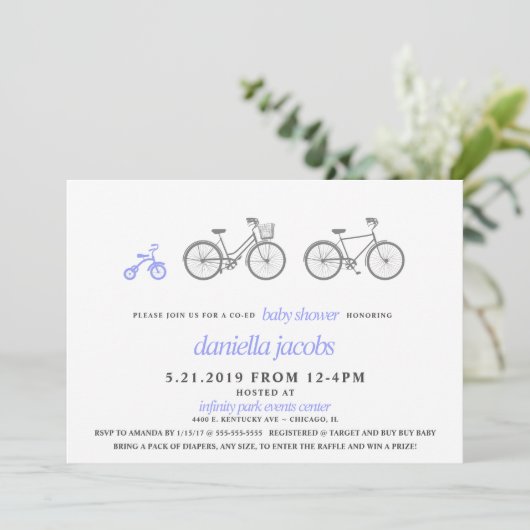 Invitation Baby shower de bicyclettes à vélo (Debout devant)