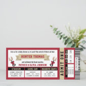 Invitation Baby shower de billet de sport, Rouge,  (Debout devant)