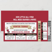 Invitation Baby shower de billet de sport, Rouge,  (Devant / Derrière)