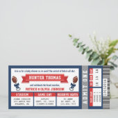 Invitation Baby shower de billets de sport, bleu, (Debout devant)