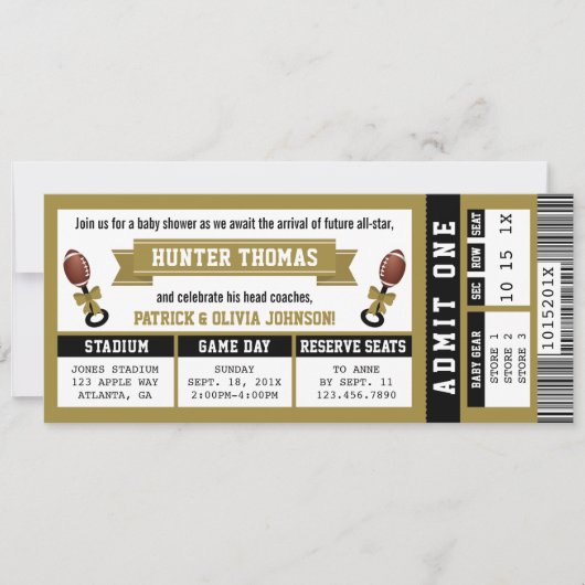 Invitation Baby shower de billets de sport, noir,  (Devant)