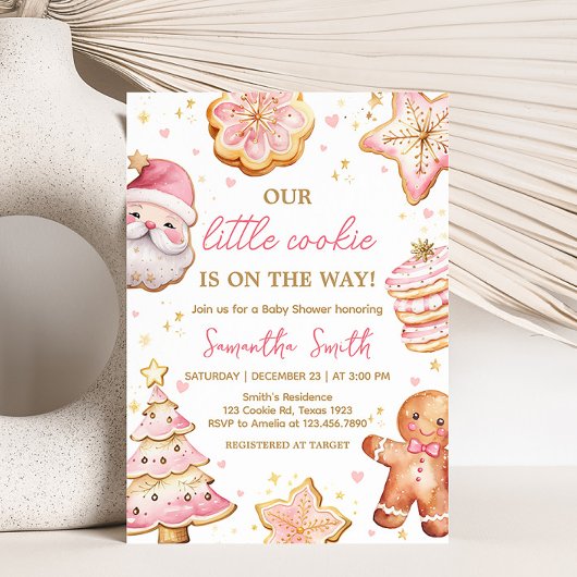 Invitation Baby shower de biscuits de Noël rose