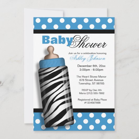 Invitation Baby shower de bleu de biberon d'impression de (Devant)