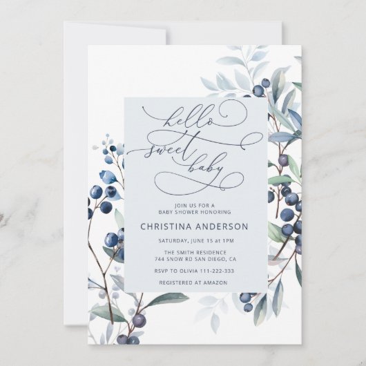 Invitation Baby shower de bleuets d'aquarelle (Devant)