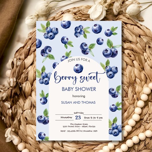 Invitation Baby shower de bleuets doux aux baies