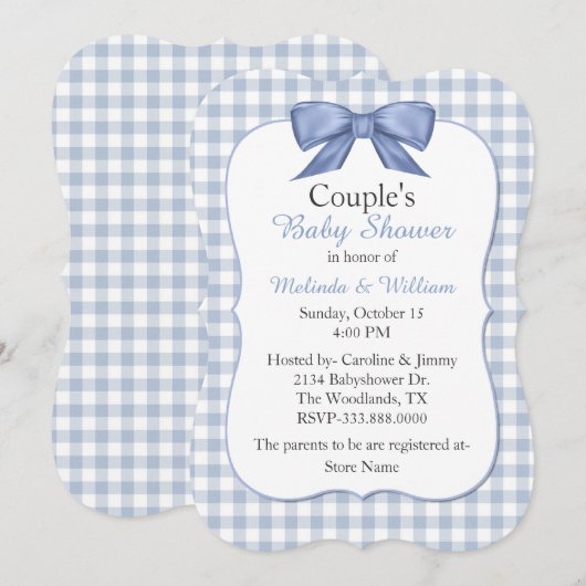 Invitation Baby shower de Blue En vichy Couple (Devant / Derrière)