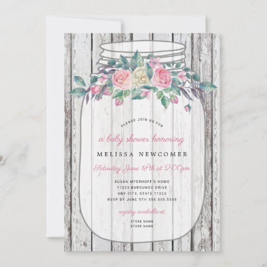 Invitation Baby shower de bocal en bois rose rose (Devant)