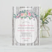 Invitation Baby shower de bocal en bois rose rose (Debout devant)