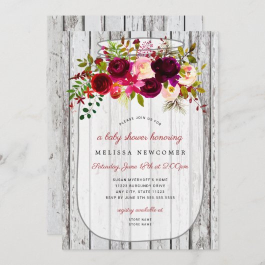 Invitation Baby shower de bocal en bois rustique (Devant / Derrière)