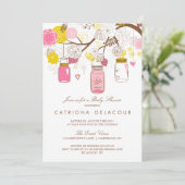 Invitation Baby shower de bocaux de Mason rose et  (Debout devant)
