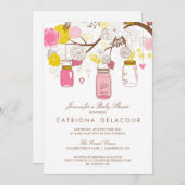 Invitation Baby shower de bocaux de Mason rose et  (Devant / Derrière)