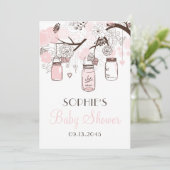 Invitation Baby shower de bocaux et de fleurs en Mason rose (Debout devant)