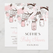 Invitation Baby shower de bocaux et de fleurs en Mason rose (Devant / Derrière)