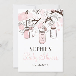 Invitation Baby shower de bocaux et de fleurs en Mason rose