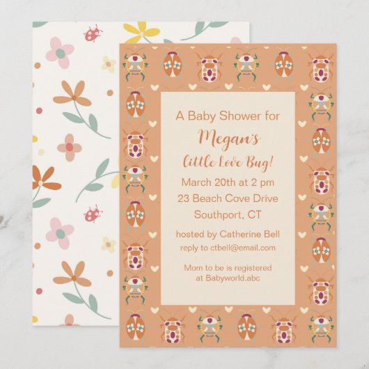 Invitation Baby shower de bogues d'amour (Devant / Derrière)