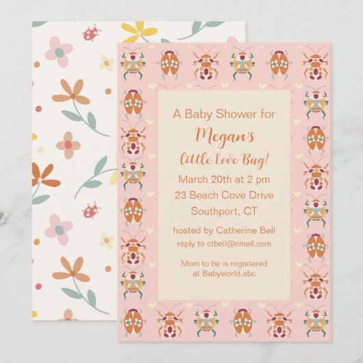 Invitation Baby shower de bogues d'amour (Devant / Derrière)