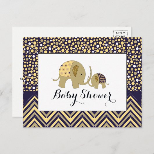 Invitation Baby shower de Bohemian Elephant & Chev (Devant / Derrière)