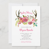 Invitation Baby shower de Boho Antlers Floral Rose (Devant)