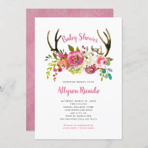 Invitation Baby shower de Boho Antlers Floral Rose