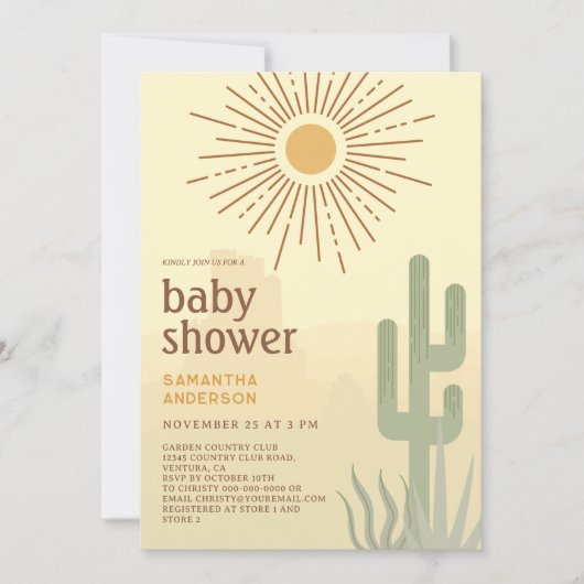 Invitation Baby shower de Boho Desert Cactus (Devant)
