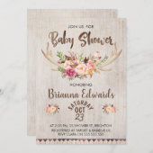 Invitation Baby shower de Boho Floral Antlers (Devant / Derrière)