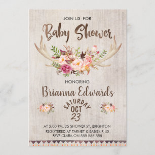 Invitation Baby shower de Boho Floral Antlers