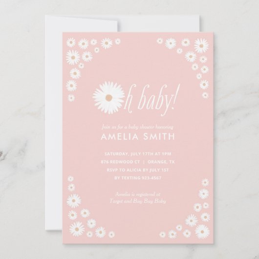 Invitation Baby shower de Boho Floral Daisy rose (Devant)